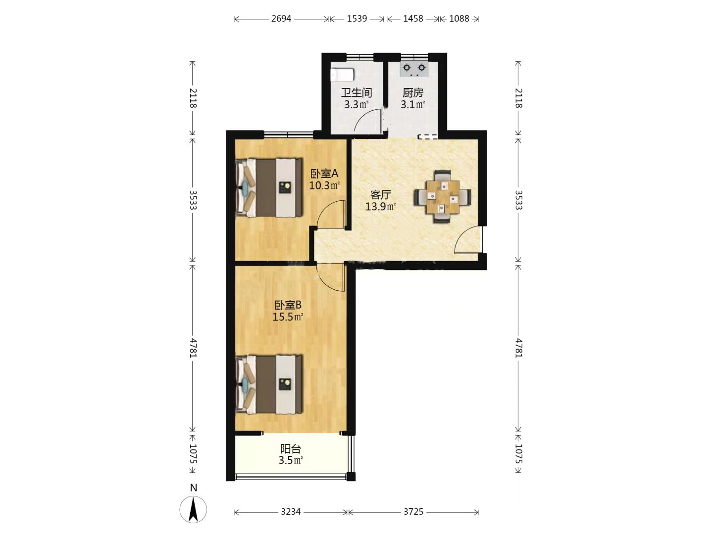 新建路新村 2室1厅1卫 58m&sup2;