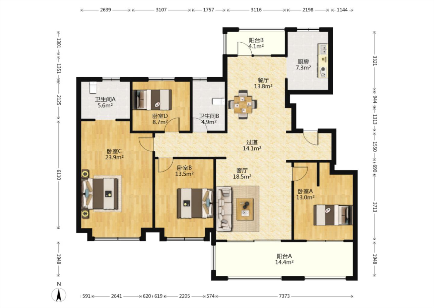 万濠山庄 4室2厅2卫 166m&sup2;