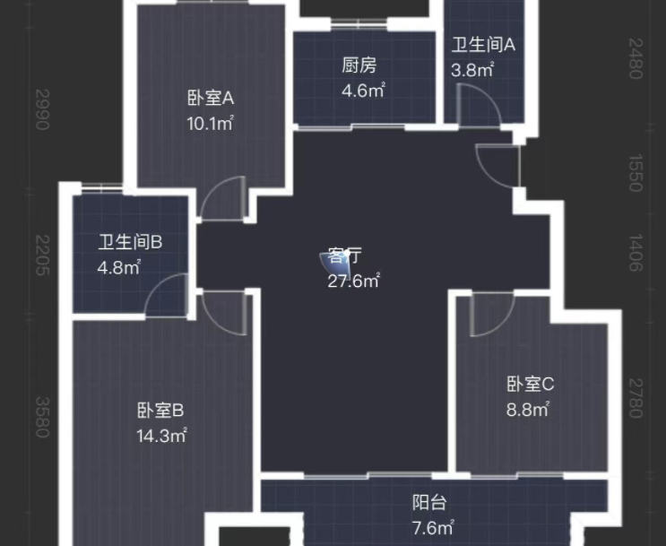 卓越悦宸 3室2厅2卫 102.00m&sup2;