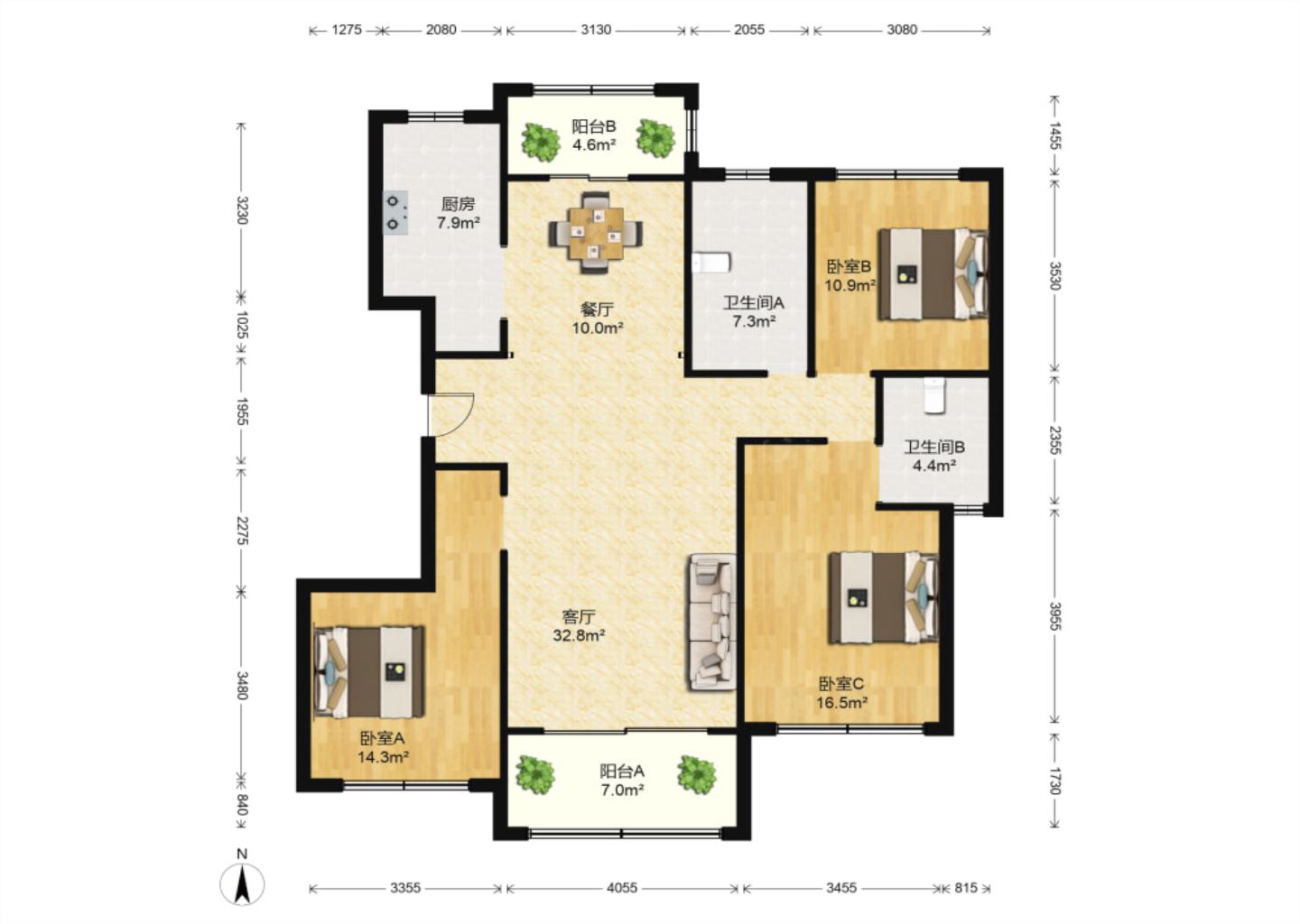 中港城皇家公寓 4室2厅2卫 142.00m&sup2;