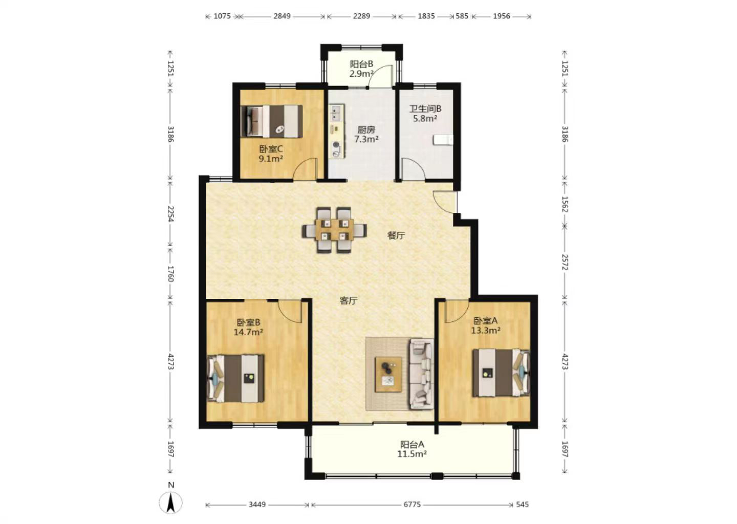 大南新村 3室3厅1卫 125m&sup2;
