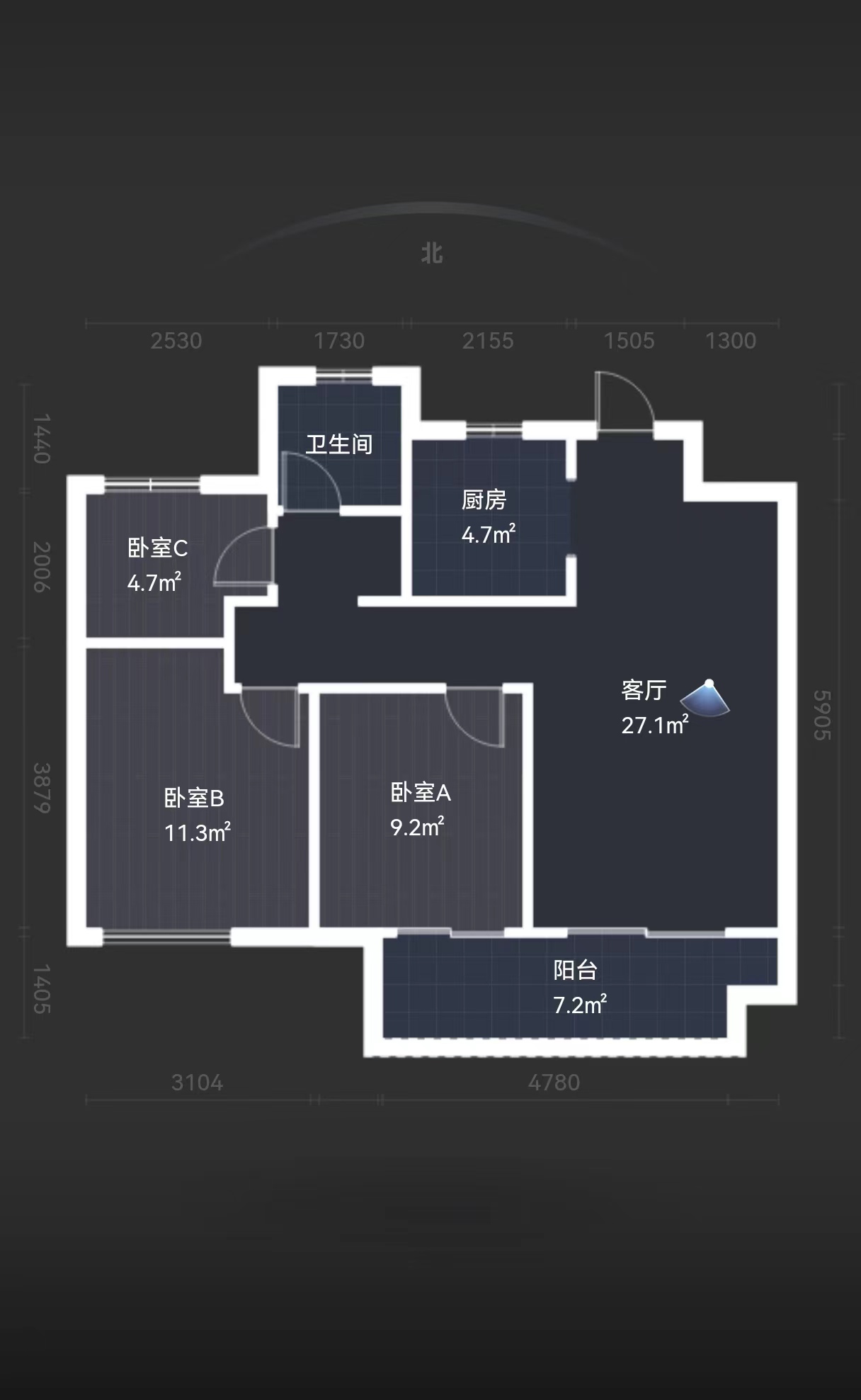 招商新城雍景湾 3室2厅1卫 87m²