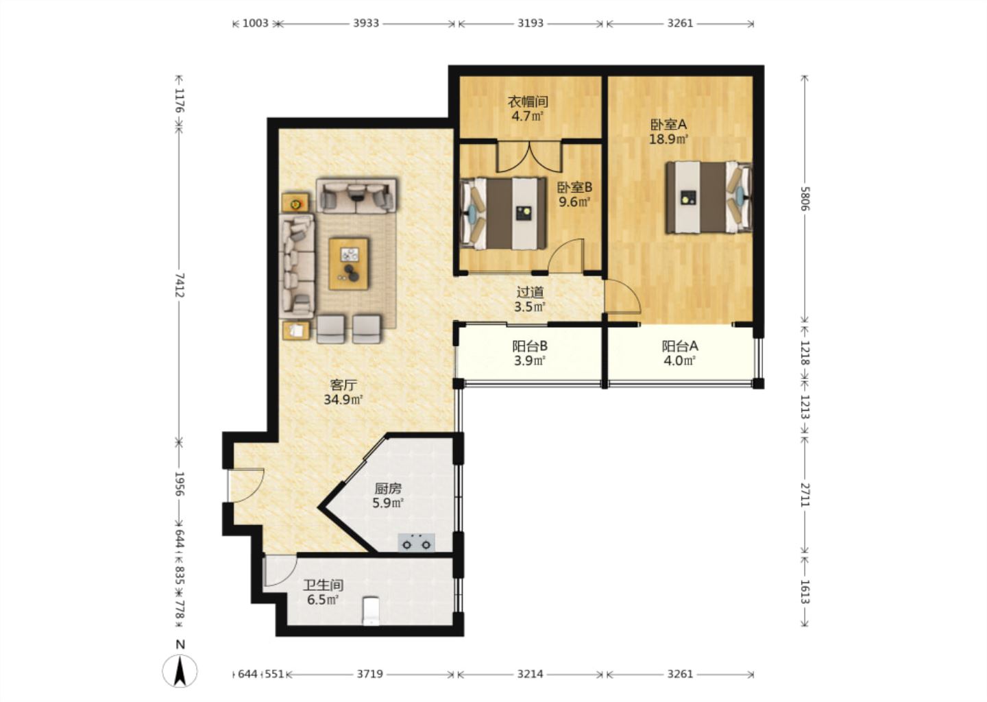 王府大厦 2室2厅1卫 122m&sup2;