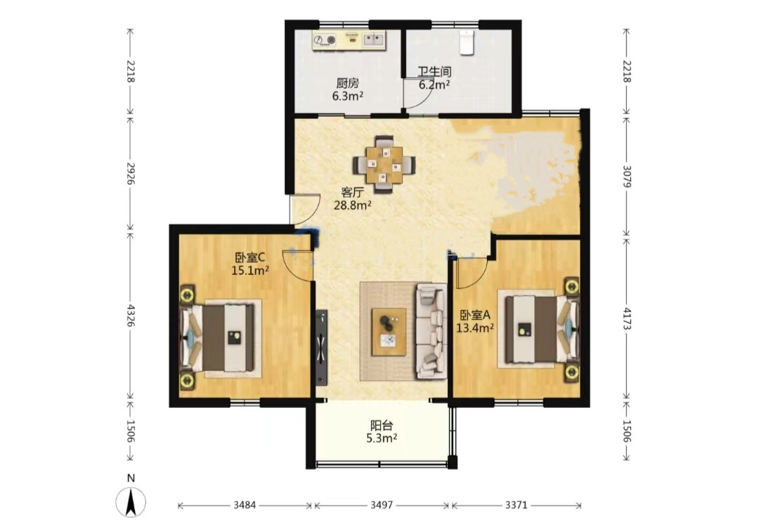 学田北苑 2室2厅1卫 96m&sup2;