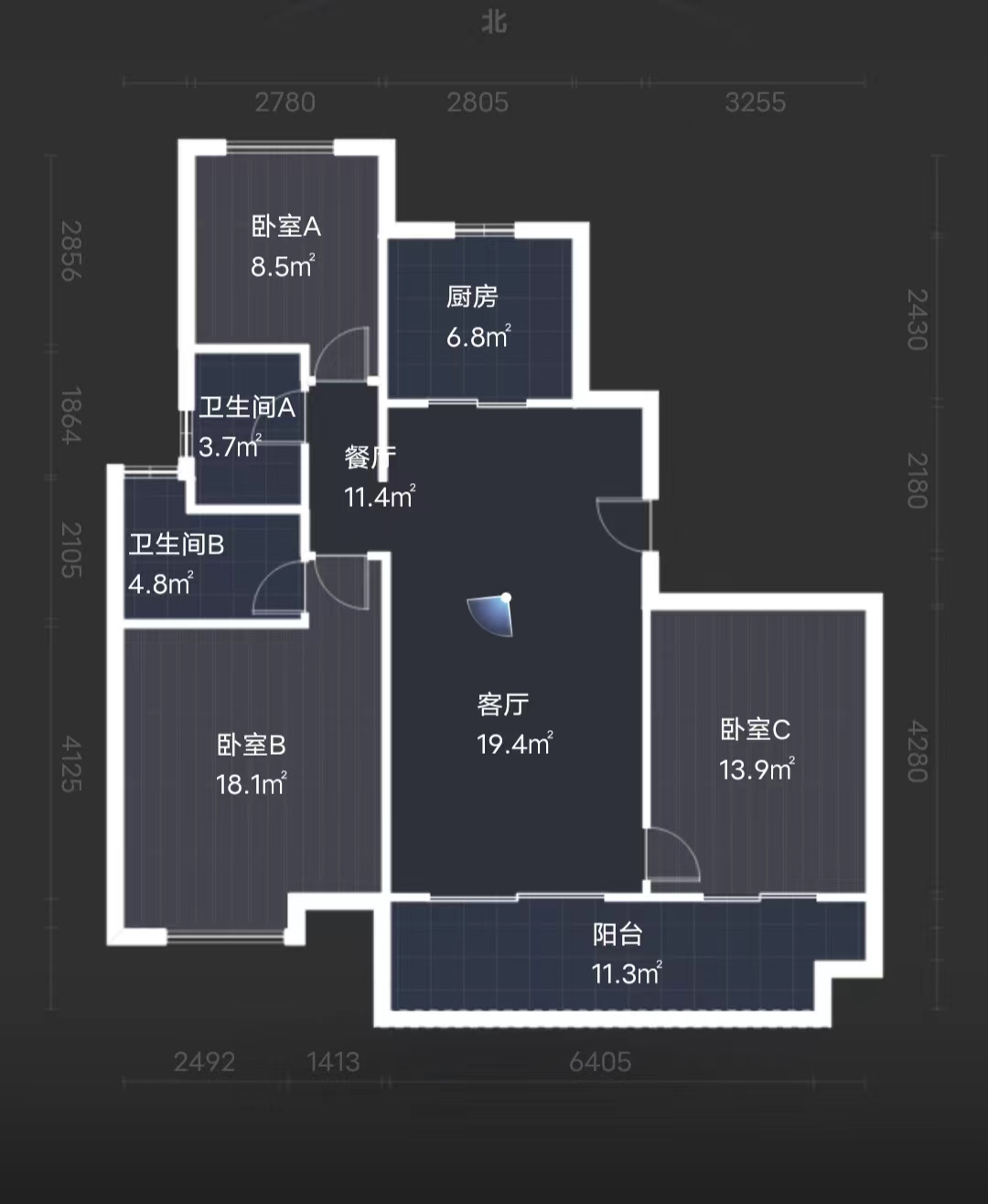 卓越万科新都会 3室2厅1卫 121.2m&sup2;