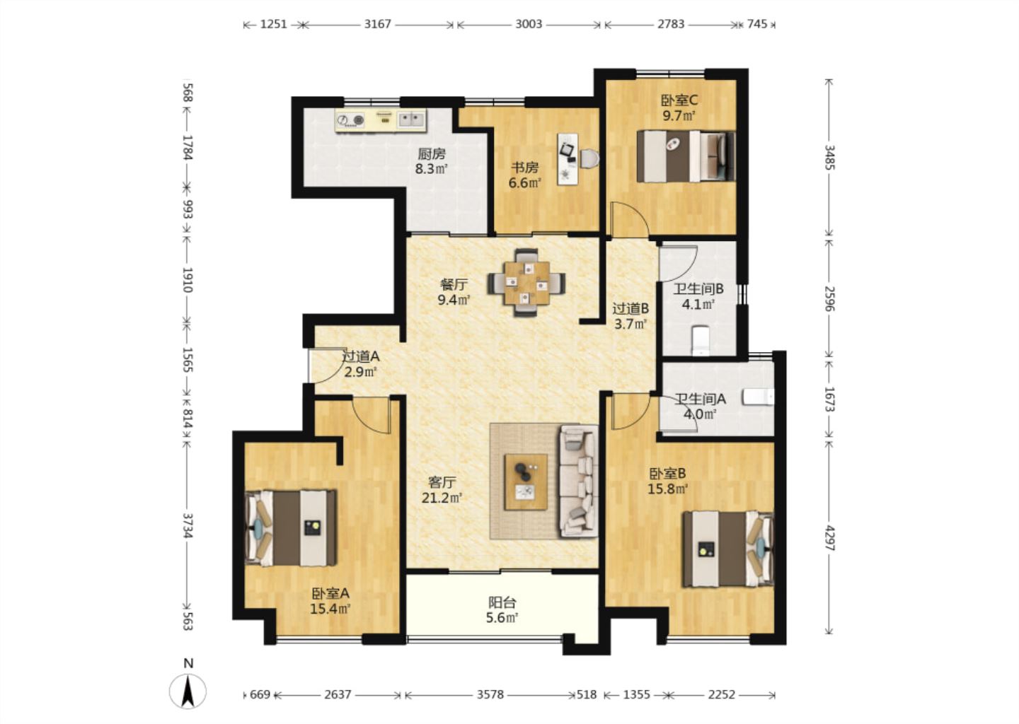中海碧林湾 4室2厅2卫 135.00m&sup2;