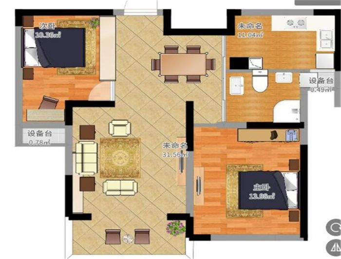 景瑞望府 2室2厅1卫 85.00m&sup2;