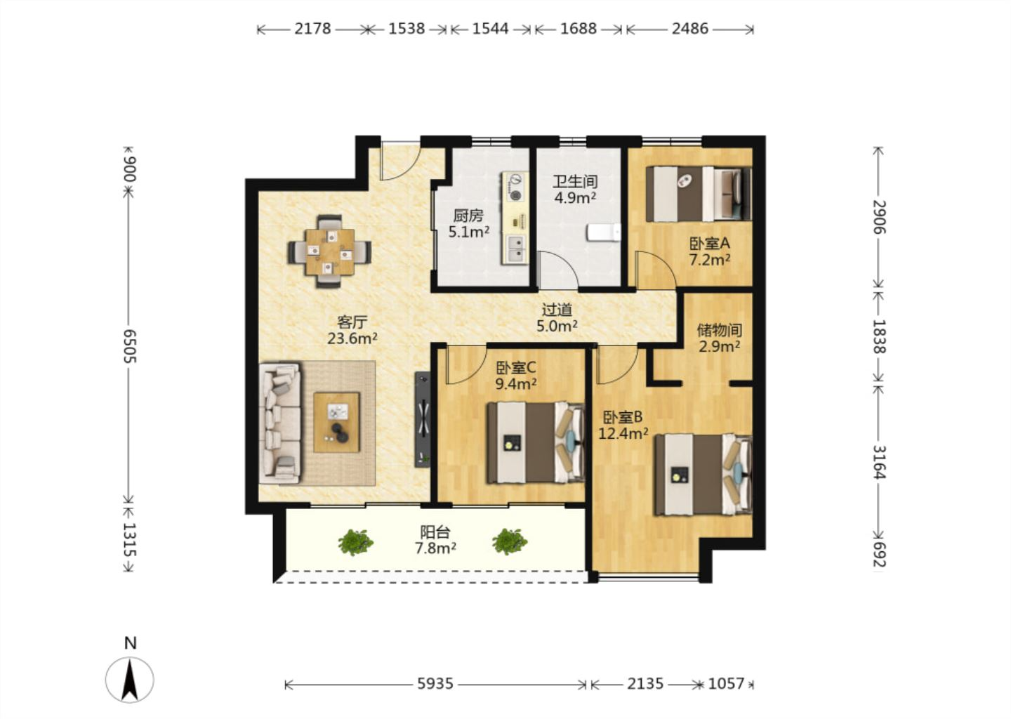 绿城&middot;诚园 3室2厅1卫 98m&sup2;
