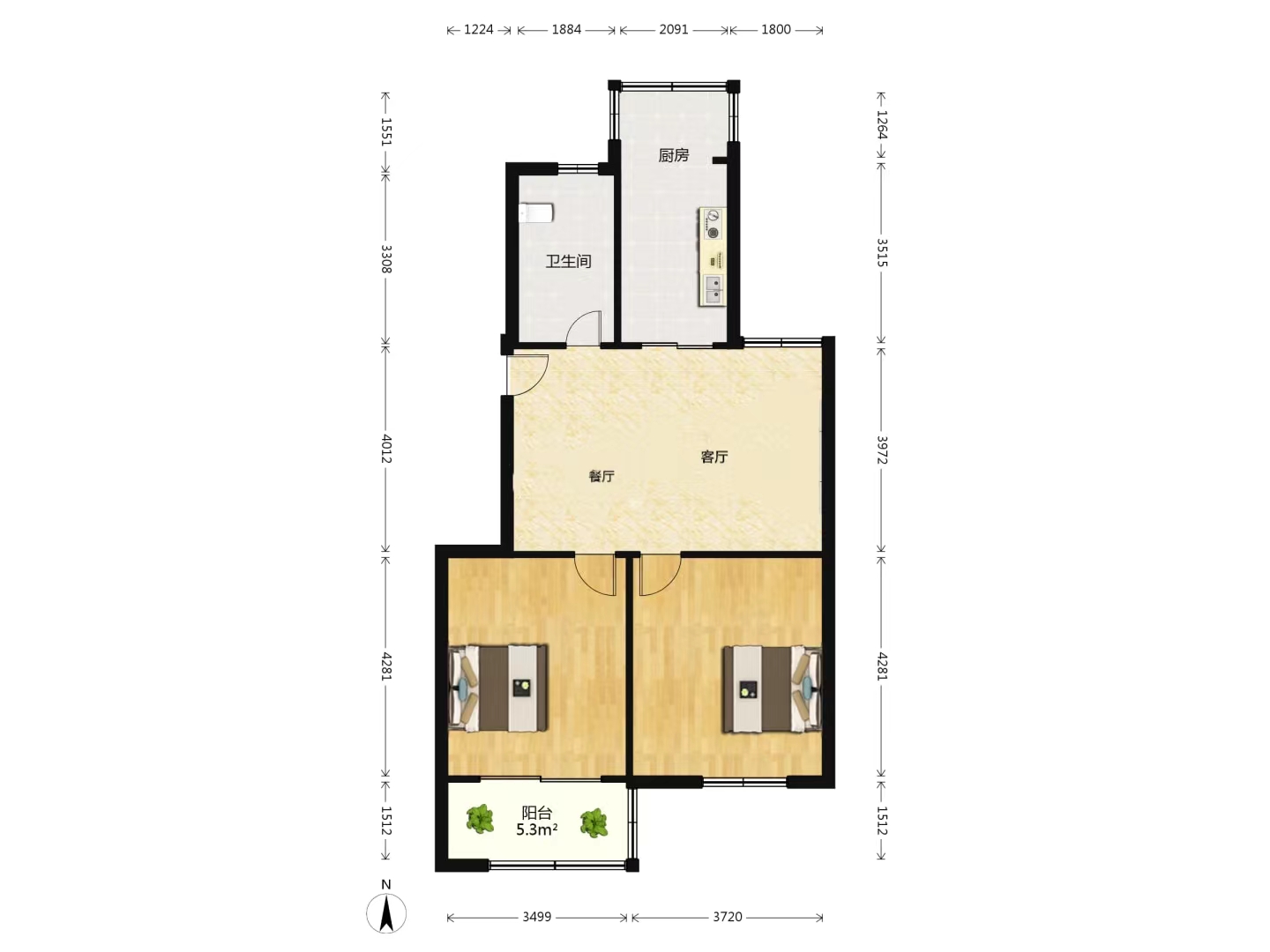 兴和家园 2室2厅1卫 95.85m&sup2;