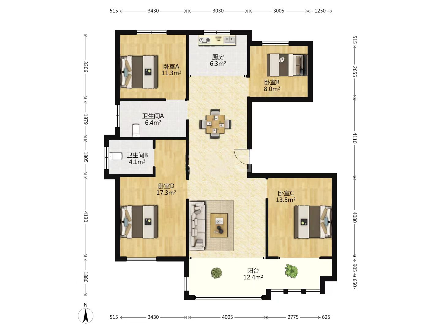 湖畔天下 4室2厅2卫 153m&sup2;