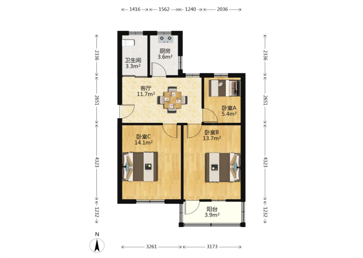 虹桥东村 2室1厅1卫 71m&sup2;
