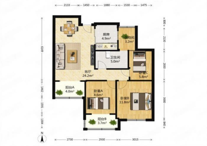 世濠花园 2室0厅0卫 91.80m&sup2;