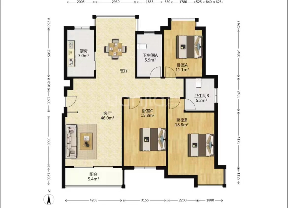 金桥世家 3室2厅2卫 140m&sup2;