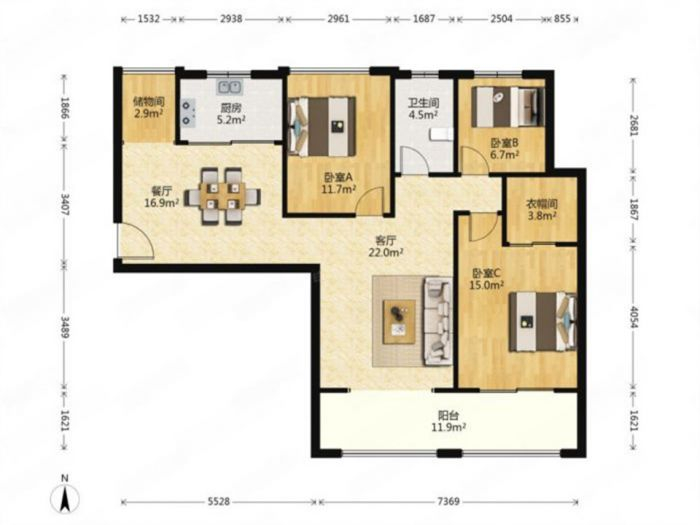 华强城 3室2厅2卫 115m&sup2;