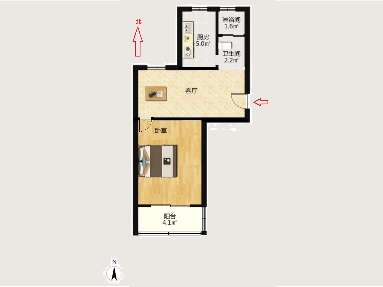 郭里园 1室1厅1卫 48.2m&sup2;