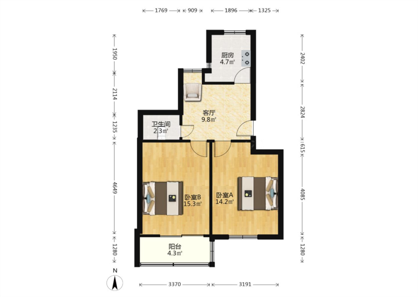 板桥东村 2室1厅1卫 65m&sup2;