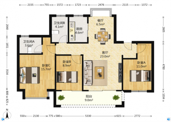 佳期漫 3室2厅1卫 112m&sup2;