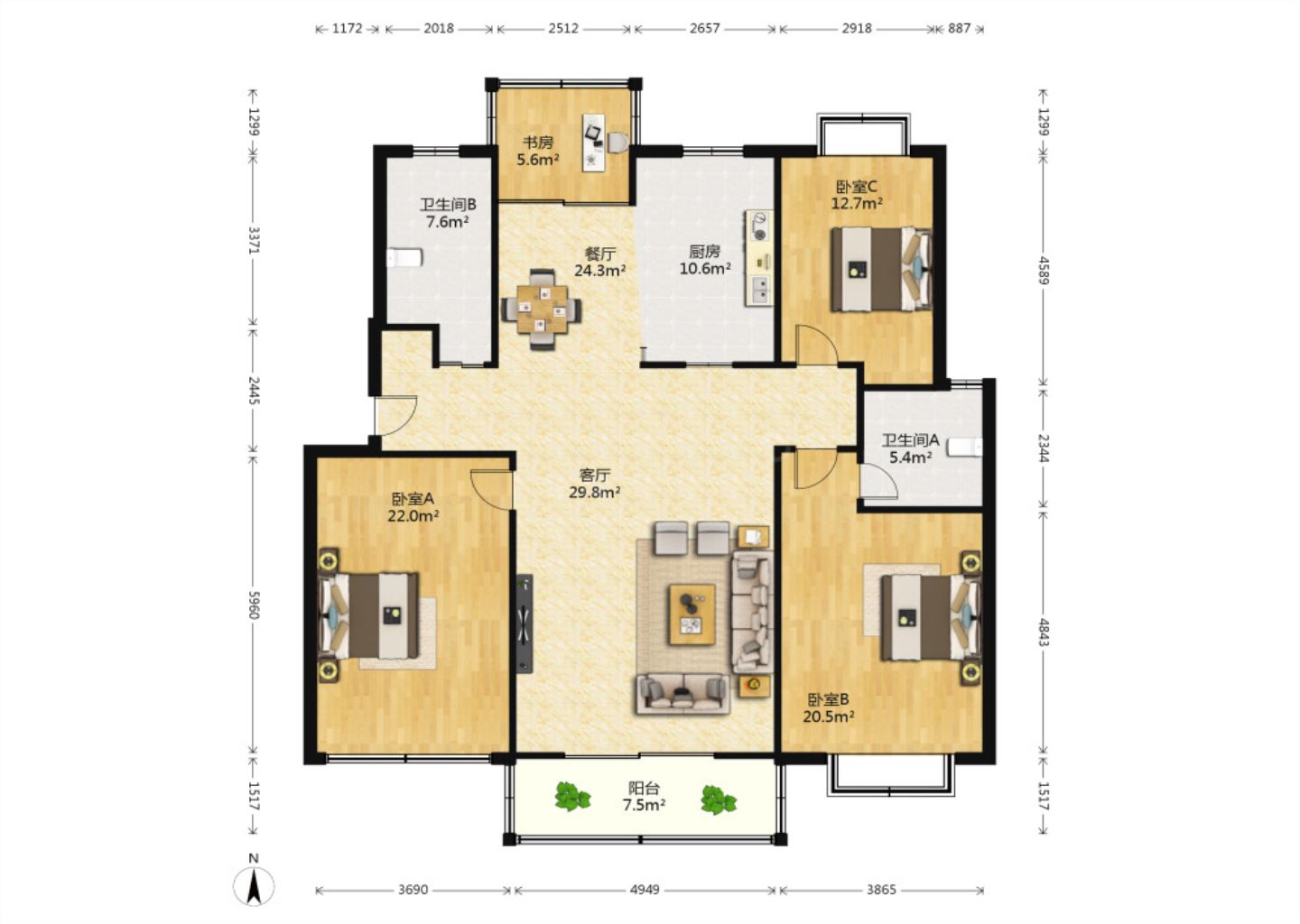 永兴花苑 4室2厅2卫 155.72m&sup2;