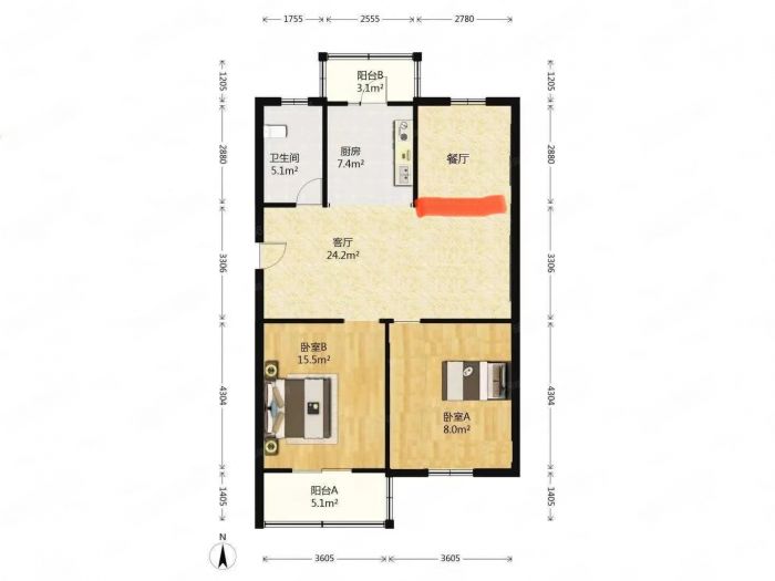 天山花苑西区 3室1厅1卫 100m&sup2;
