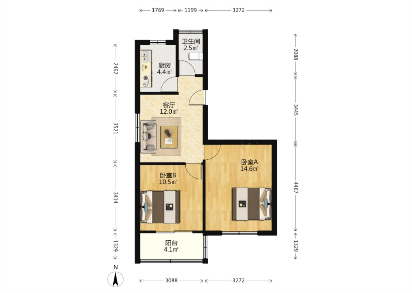 虹桥新村(朝霞路) 2室1厅1卫 61.5m&sup2;