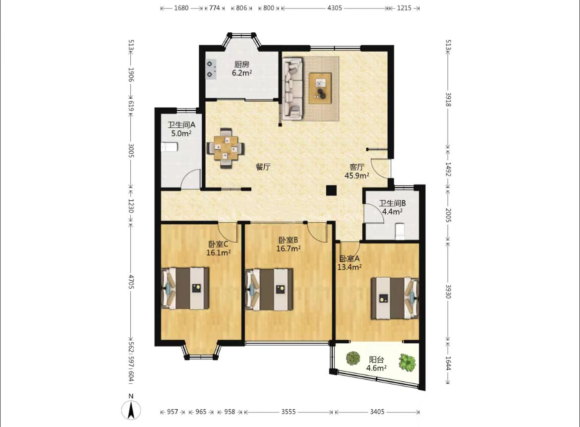 佳乐花苑 3室2厅1卫 139m&sup2;