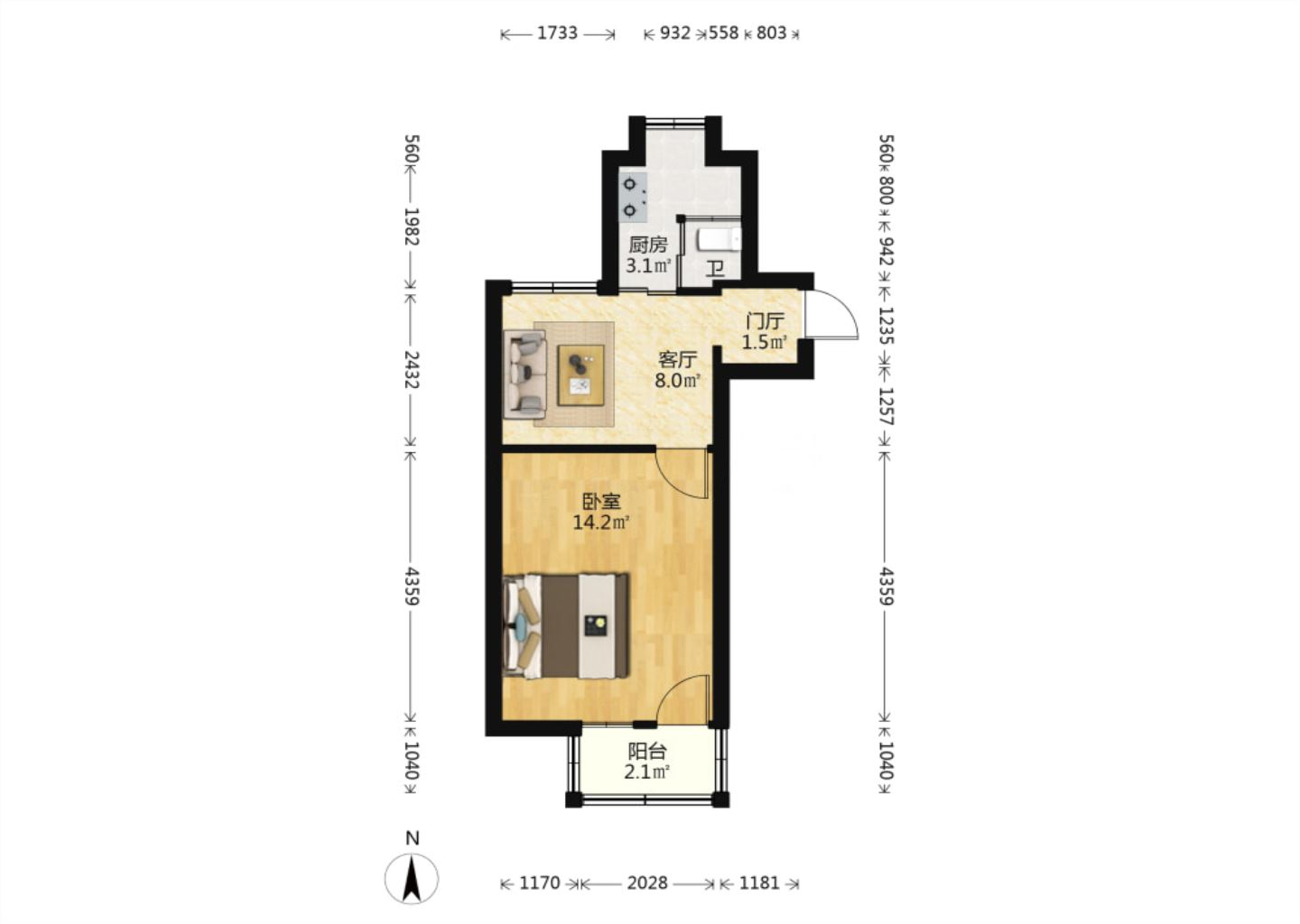 青年路新村 1室1厅1卫 41m&sup2;