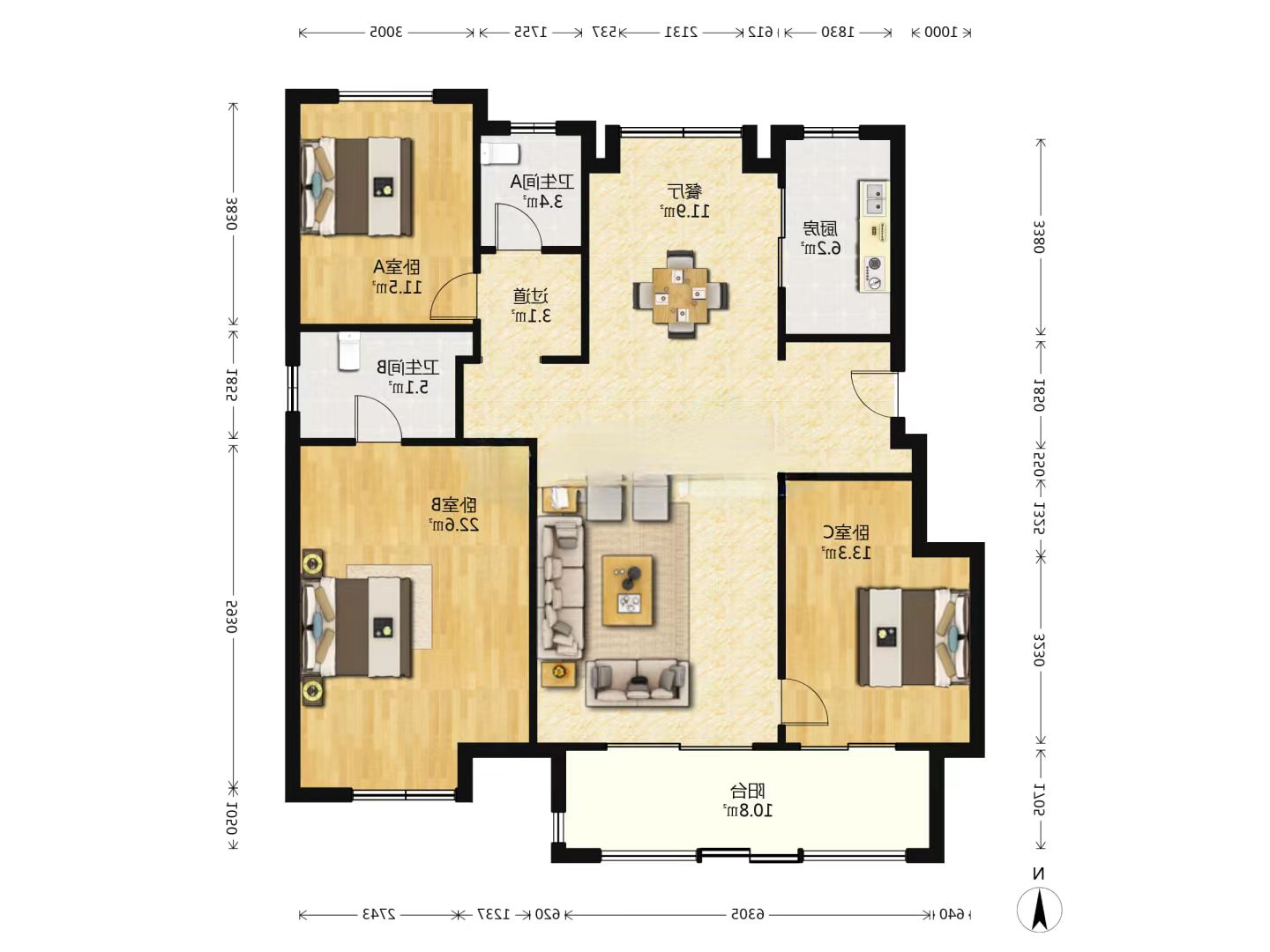 中南万科大都会 3室2厅2卫 139m&sup2;