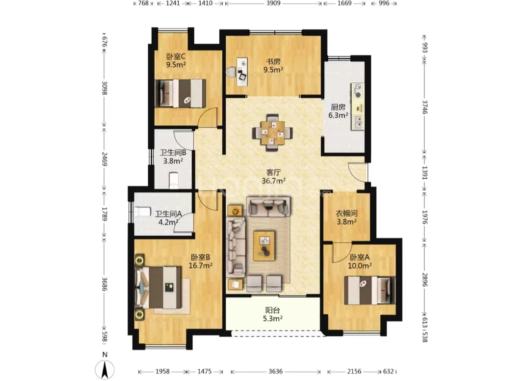 中海碧林湾 3室2厅2卫 125m&sup2;