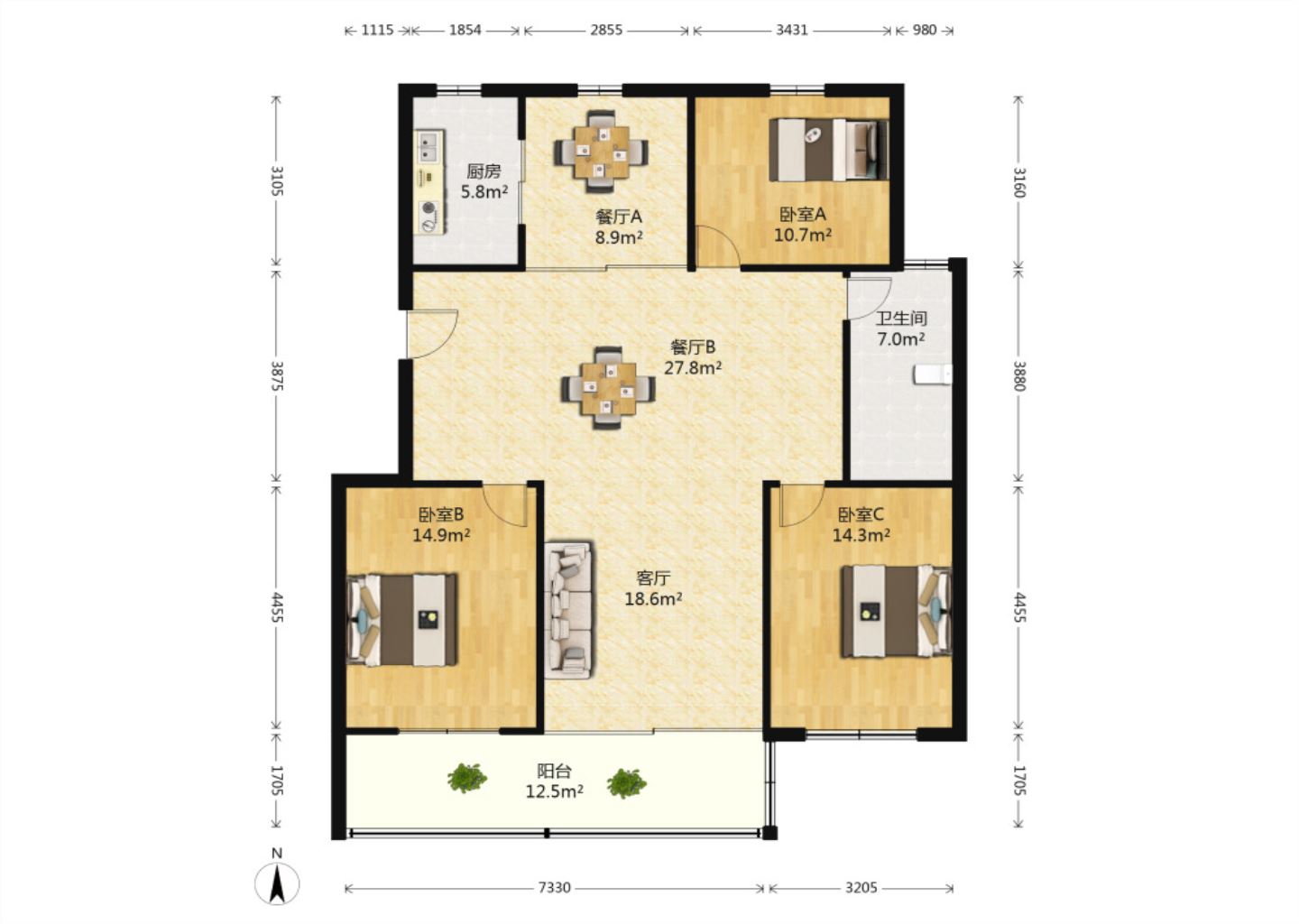 怡居北苑 3室2厅1卫 120m&sup2;