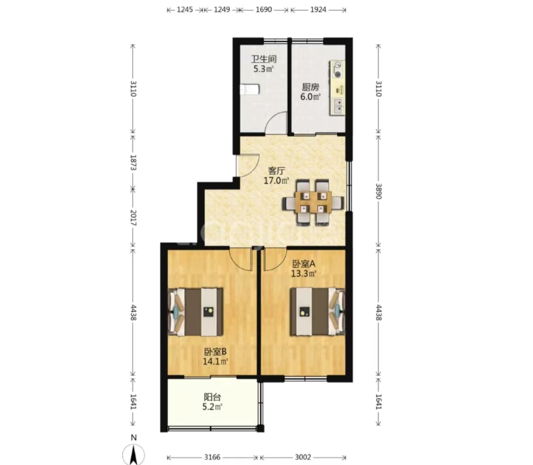 怡居北苑 2室2厅1卫 72m&sup2;