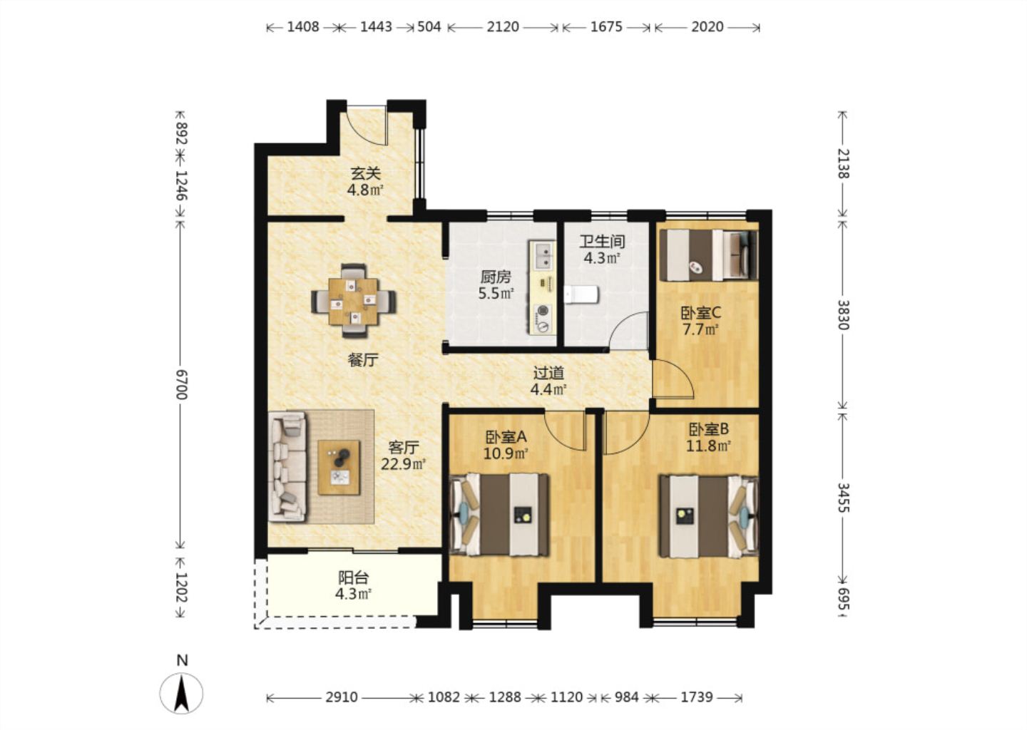 崇川星光域 3室2厅1卫 89.12m&sup2;
