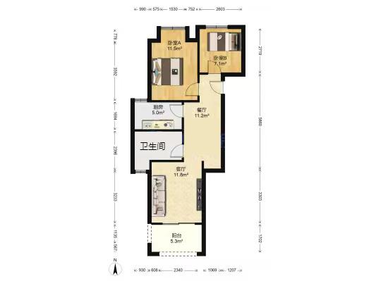 龙湖天宸源著 2室2厅1卫 69m&sup2;