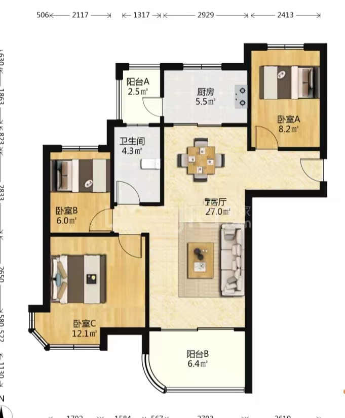 碧桂园(南通经济技术开发区) 3室2厅1卫 96m&sup2;