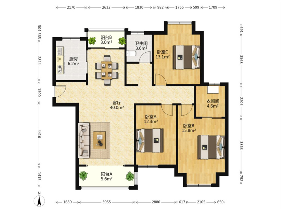 弘阳上城 3室2厅2卫 136m&sup2;