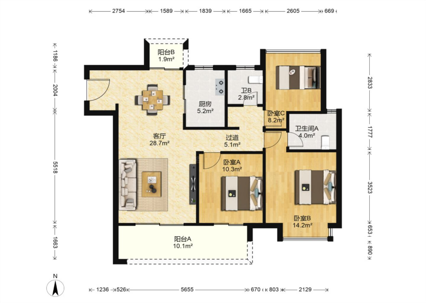 雍华府 3室2厅2卫 114.96m&sup2;