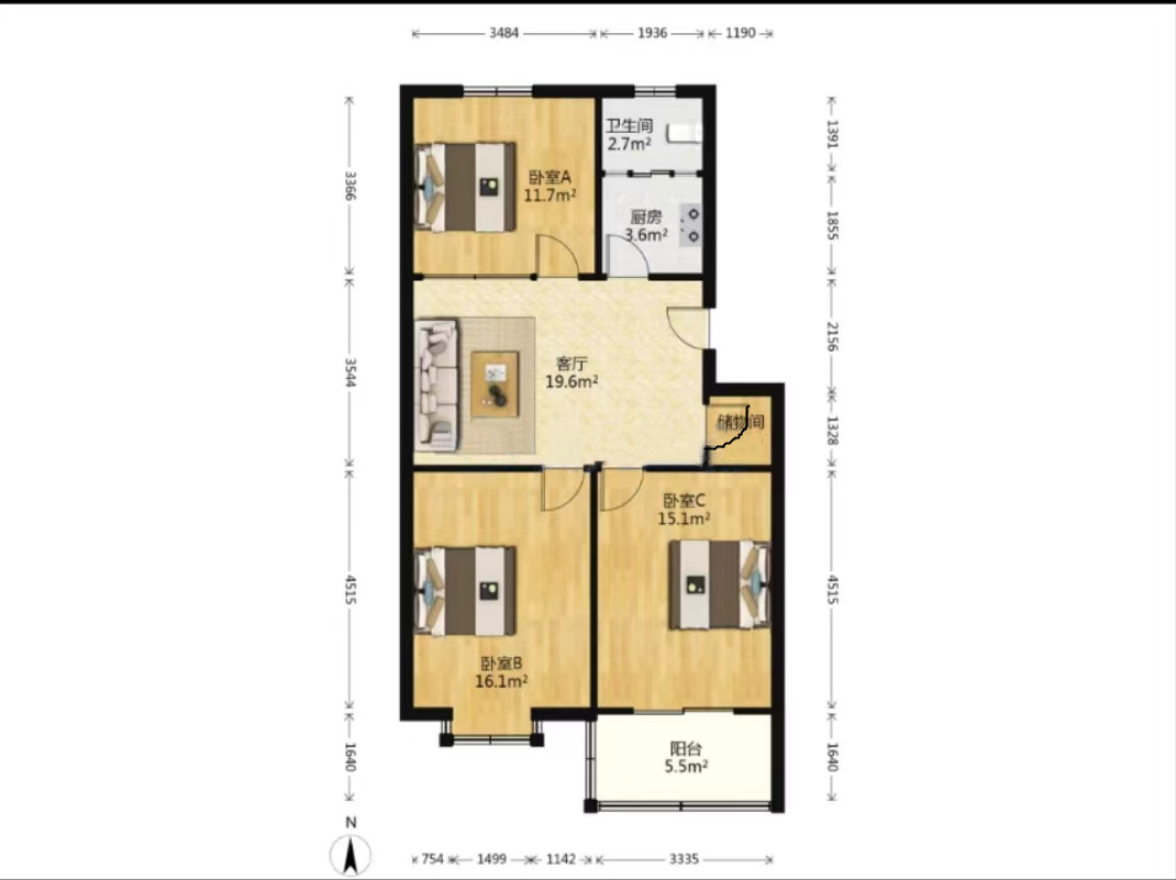 五山花苑 3室1厅1卫 93.7m&sup2;