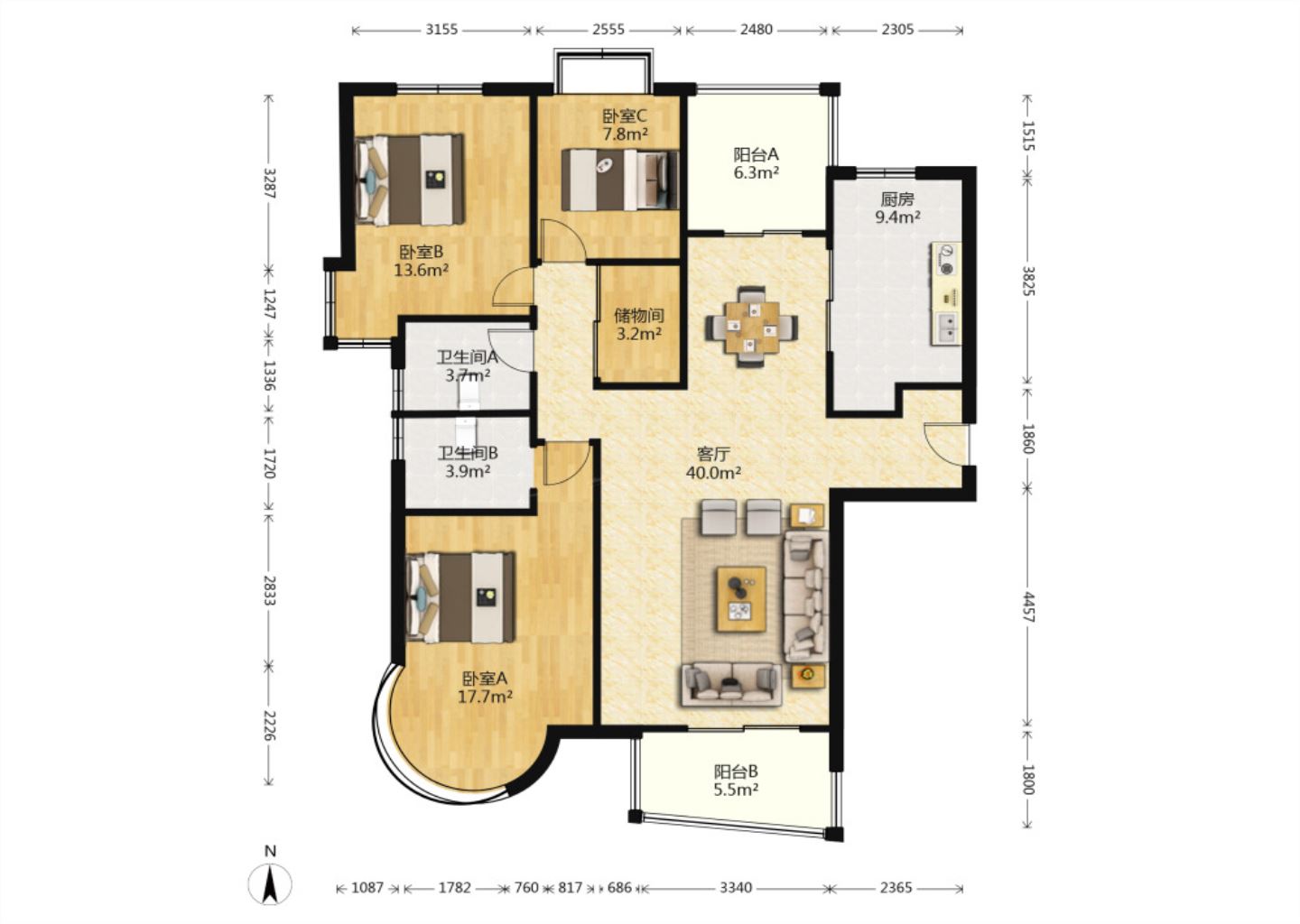 中南世纪城北区 3室2厅2卫 159m&sup2;