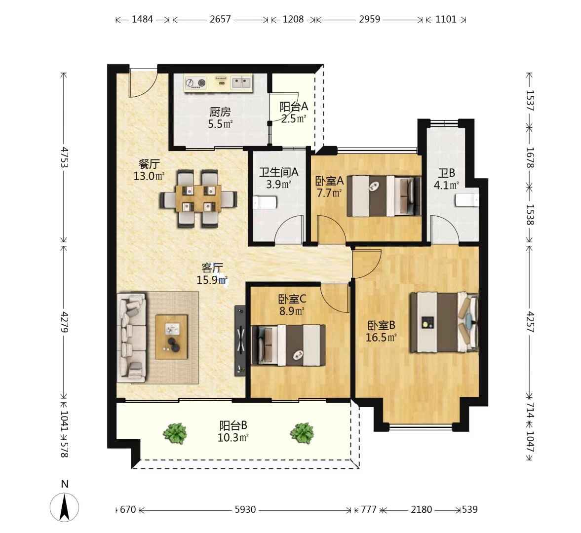 碧桂园时代悦城 3室2厅2卫 121m&sup2;