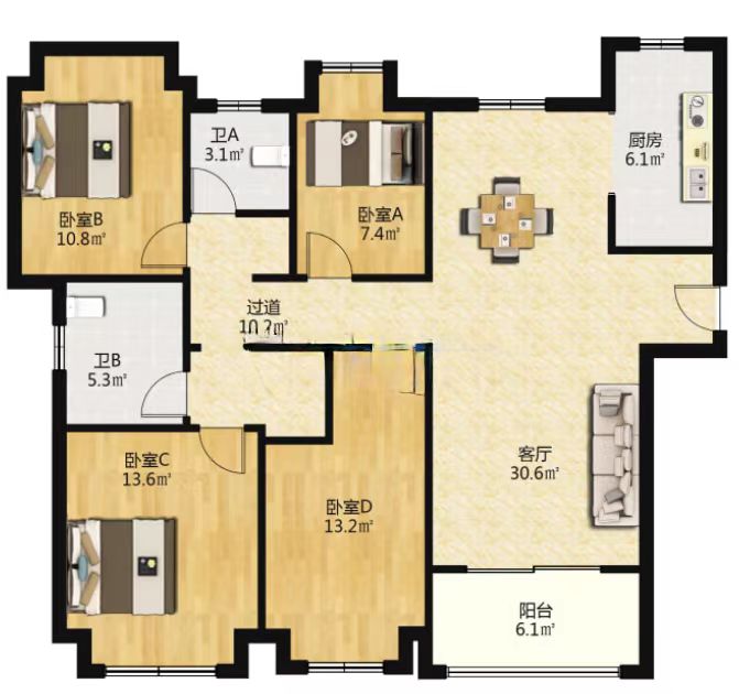 南通雅居乐花园 4室2厅2卫 139m&sup2;