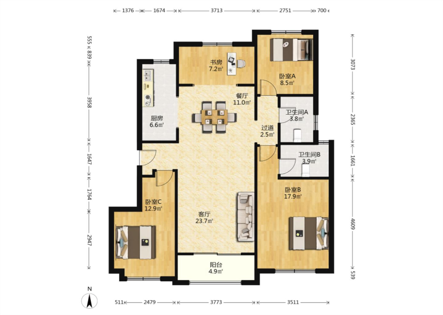 中海上林院 3室2厅2卫 125m&sup2;
