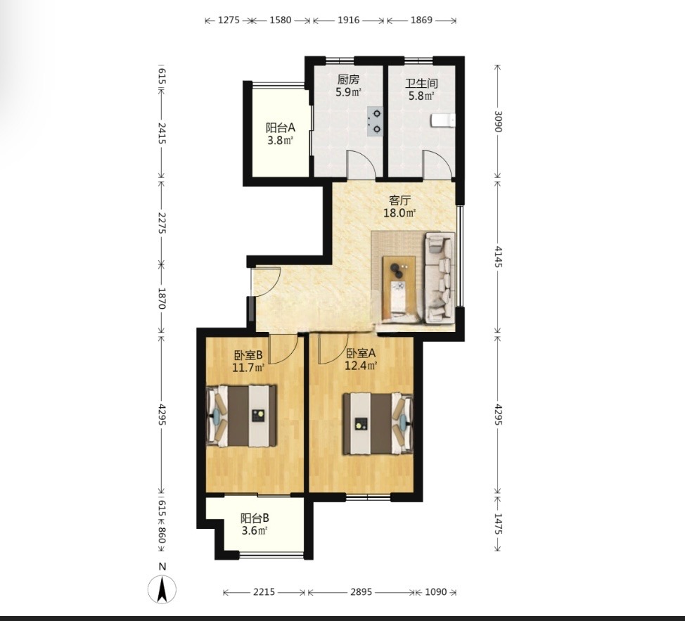 同和嘉苑东区 2室2厅1卫 100m&sup2;