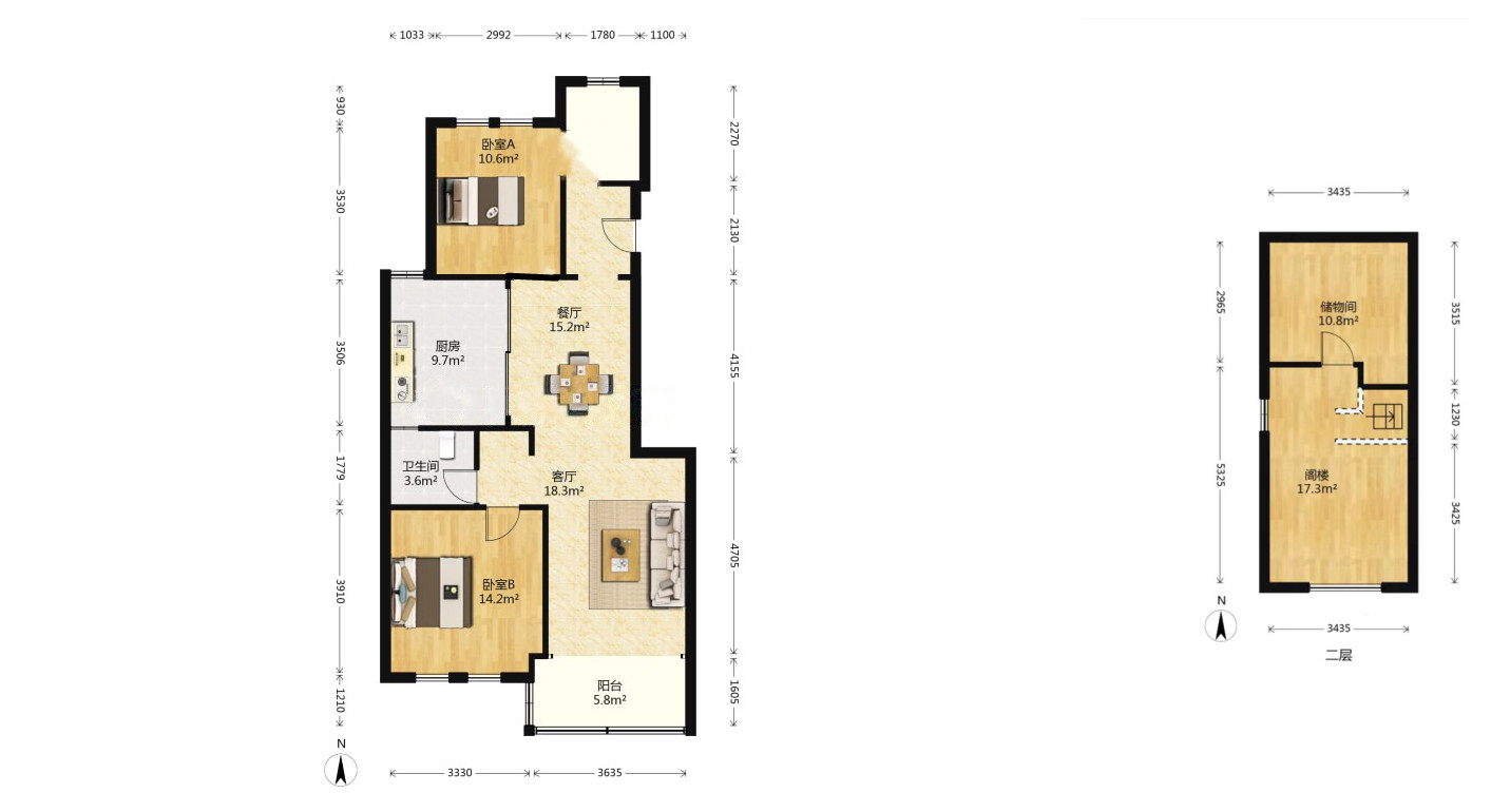 山水壹号 2室2厅1卫 92m&sup2;