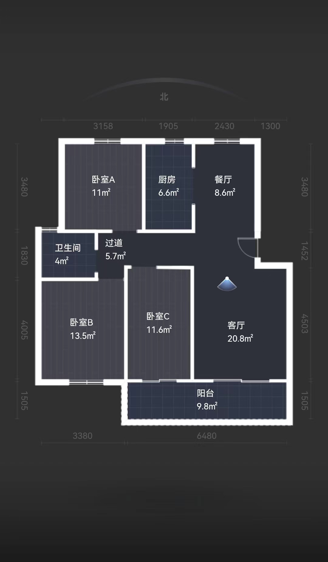 金桥花园 3室2厅1卫 105m&sup2;