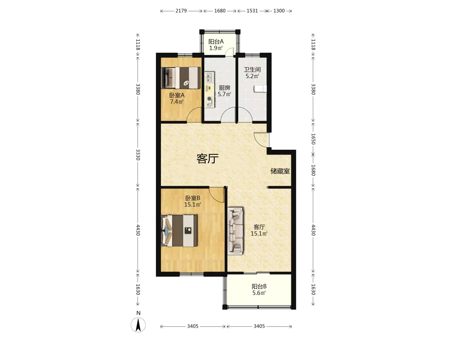 五山新苑 2室2厅1卫 88.79m&sup2;