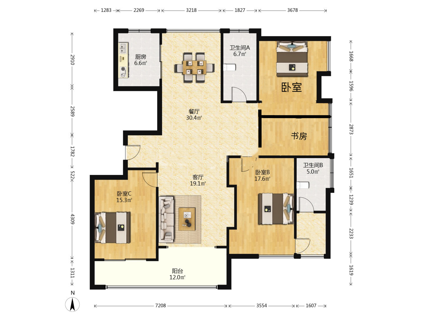 万濠星城 4室2厅2卫 166m&sup2;