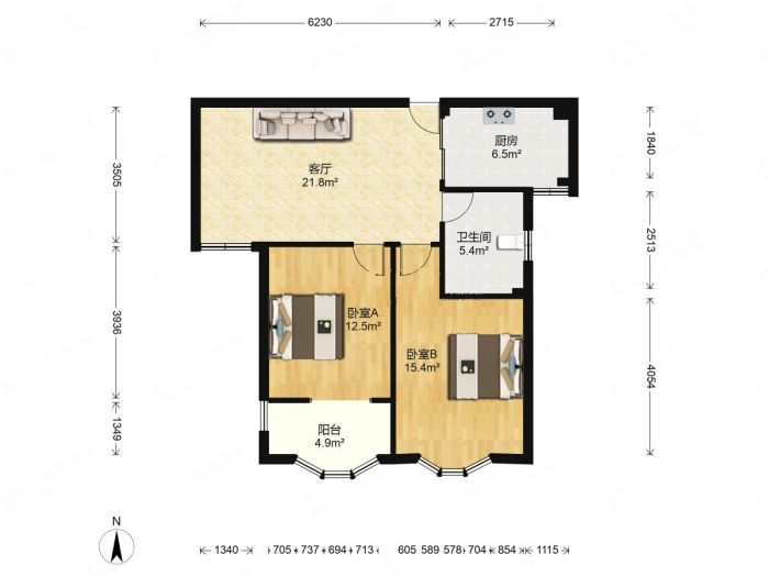 天龙逸园 2室1厅1卫 85.77m&sup2;