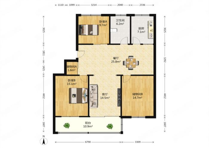 外滩小区 3室2厅1卫 111m&sup2;