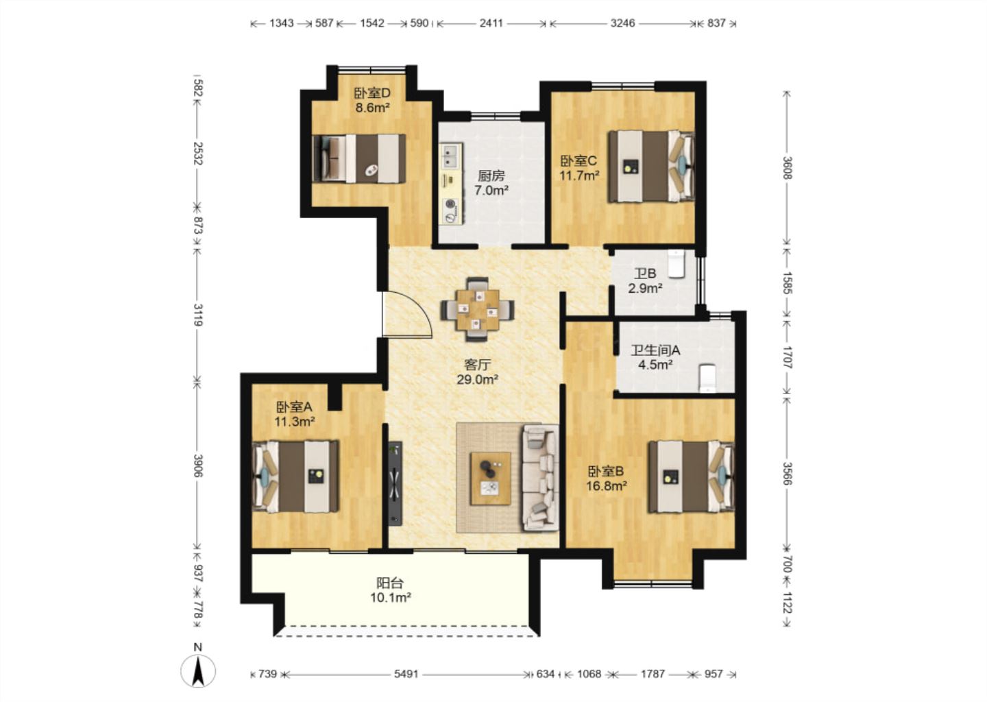 新城香溢紫郡 4室2厅2卫 123.00m&sup2;
