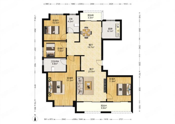 绿城沁园 4室2厅2卫 143.47m&sup2;