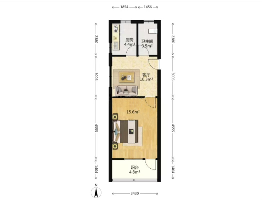 海港新村 1室1厅1卫 47m&sup2;